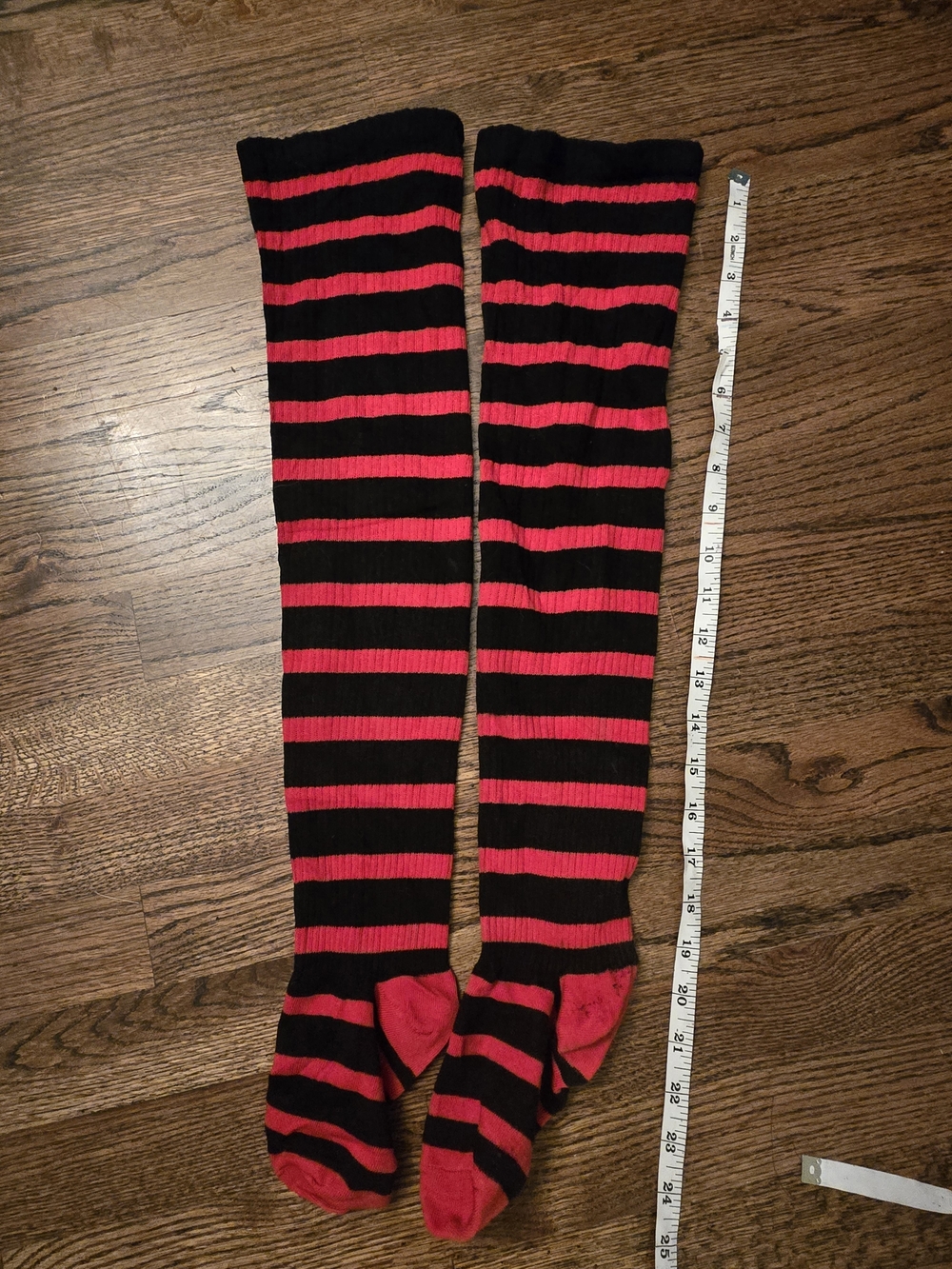 Black and Red Striped Thigh-High Socks Thick Thigh Approved!